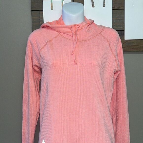 Athleta Bright Salmon Pullover Fitted Hoodie with Drawstrings & Thumb Holes- Med - Picture 2 of 11